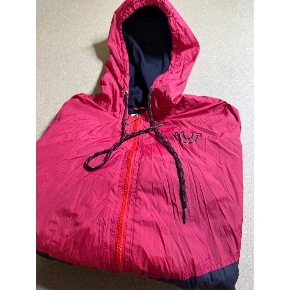 True Religion Kids Red Black Colorblock Hooded‎ Windbreaker Jacket XL 18-20